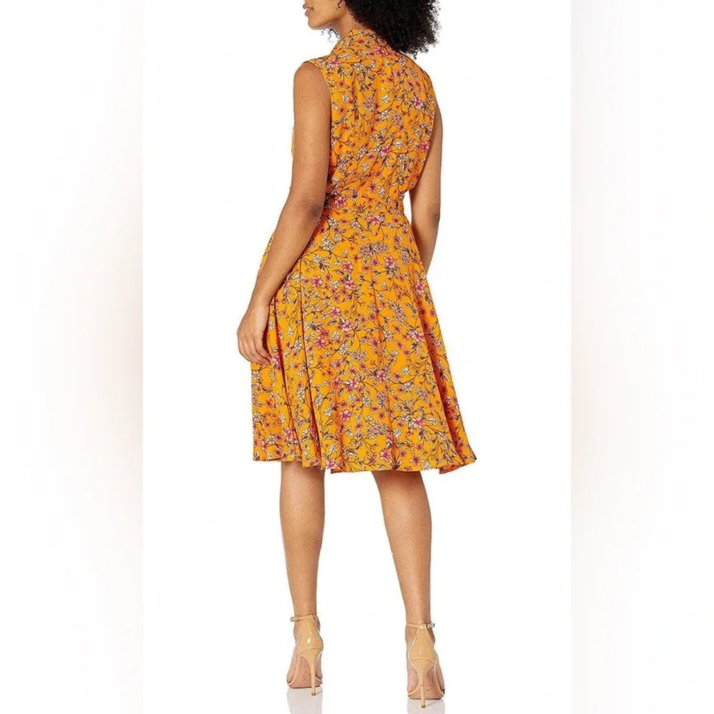 Nanette Lepore Gold Purple Floral Sheer Collared Button Down Midi Dress Sz 6 - Picture 2 of 10